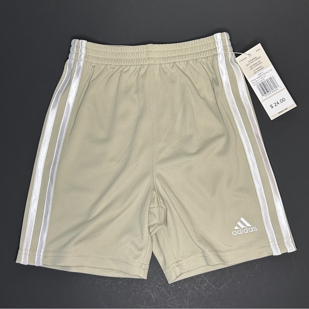 Adidas Boys' Beige Athletic Shorts Size 6 Elastic Waist Summer Wear
